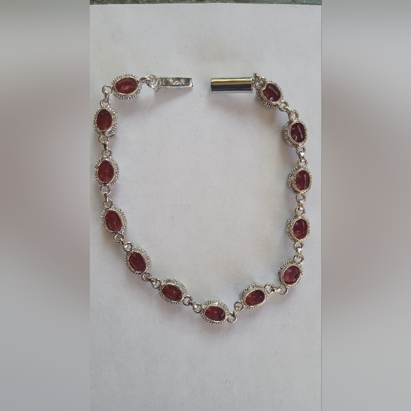 Sterling Silver Garnet Ring, Earrings And Tennis Bracelet Set - Picture 10 of 12